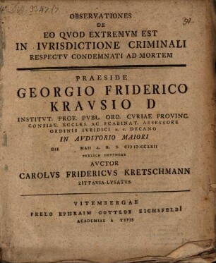 Observationes de eo quod extremum est in iurisdictione criminali respectu condemnati ad mortem