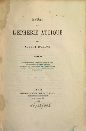 Essai sur l'éphébie attique : Ouvrage imprimé sous les auspices du Ministère de l'Instruction publique, II