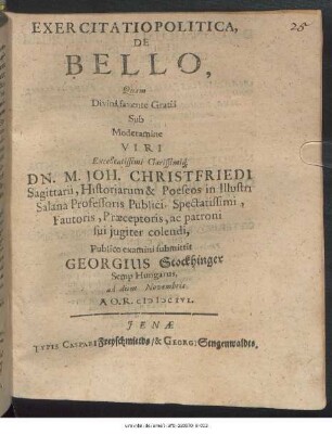 Exercitatio Politica, De Bello
