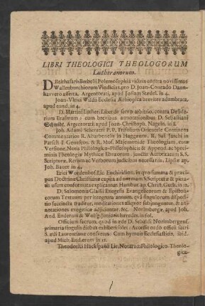 Libri Theologici Theologorum Lutheranorum.