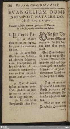 Evangelium Dominica Post Natalem Domini Luc. 2. v. 33-41