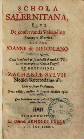 Schola Salernitana, sive de conservanda valetudine praecepta metrica