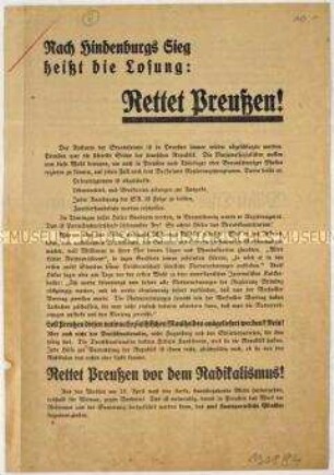 Aufruf der Deutschen Staatspartei zur preußischen Landtagswahl 1932, verbunden mit Mitgliederwerbung