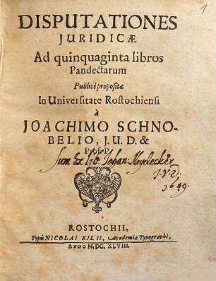 Disputationes Juridicae Ad quinquaginta libros Pandectarum