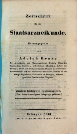 Zeitschrift für die Staatsarzneikunde. Ergänzungsheft. 32, 32. 1843