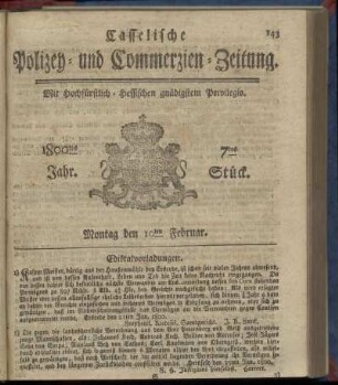 7tes Stueck, Montag den 10ten Februar 1800