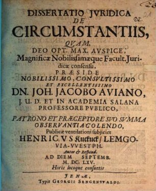 Dissertatio Jvridica De Circumstantiis