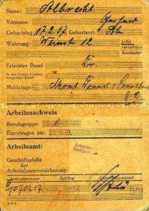 Nachweiskarte des Arbeitsamtes ("Stempelkarte")