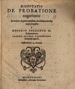 Dispvtatio De Probatione negationis