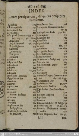 Index Rerum praecipuarum, de quibus Scriptores recensentur