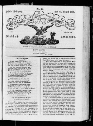 Geschäfts- und Unterhaltungsblatt für Gladbach und dessen Umgebung. 1828-1838
