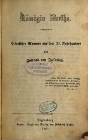 Königin Bertha : historischer Roman aus dem XI. Jahrhundert