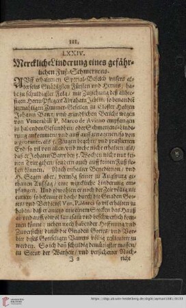 LXXIV. Merckliche Linderung eines gefährlichen Fusz-Schmertzes