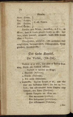 Det fierde Kapitel. Om Verbis, (Tid-Ord.).