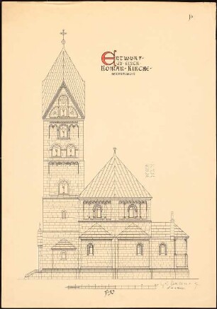 Romanische Kirche: Seitenansicht 1:50