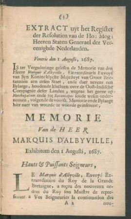 Memorie van de Heer Marquis d'Albyville, ...