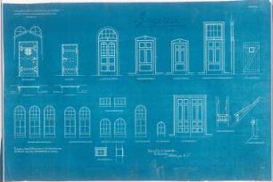 Herz-Jesu-Kirche (mit Vikarie), Heeren-Werve: Türen und Fenster des Pfarrhauses, Ansichten, Grundrisse und Details 1:20