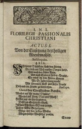 Actus I. Von der Einsetzung des heiligen Abendmahls