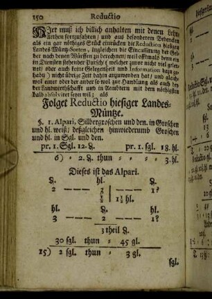 Folget Reductio hiesiger Landes-Müntze.