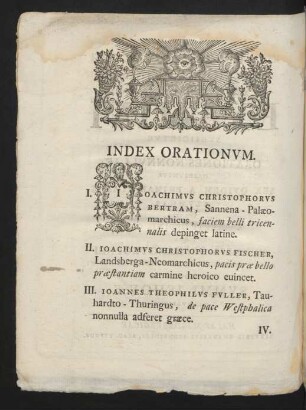 Index Orationum.