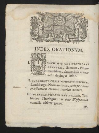 Index Orationum.