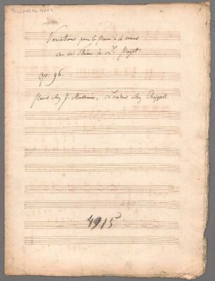 Variations, pf 4hands, op. 96/2, B-Dur, Excerpts - BSB Mus.Schott.Ha 4714 : [title on p. 1:] Variations pour le Piano á 4 mains // sur un Thême de L. Puget. // op: 96. // Paris chez J. Meissonnier, Londres chez Chappell. |