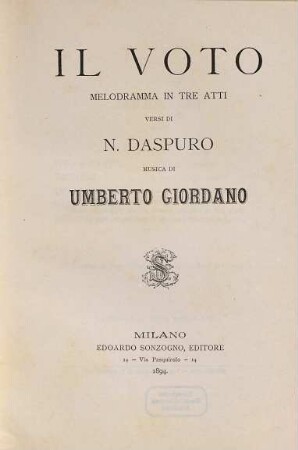Il voto : melodramma in tre atti
