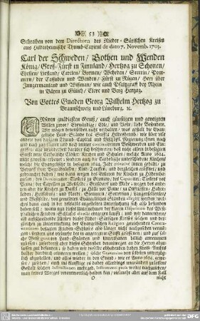 Schreiben von dem Directorn des Nieder-Säxischen Kreises aus Hildesheimische Thumb-Capitul de dato 7. Novemb. 1703