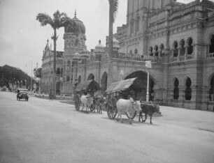 Bangunan Sultan Abdul Samad in Kuala Lumpur : Straßenansicht mit Automobil und Ochsenkarren