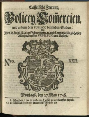 Nro. XXII, Montags, den 27. May 1748