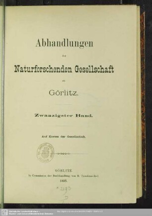 20.1893: Abhandlungen der Naturforschenden Gesellschaft zu Görlitz