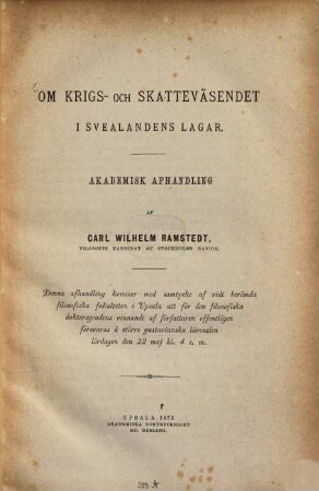 Om Krigs- och skatteväsendet i Svealandens lagar