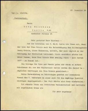 Schreiben (Durchschlag); K. Grundmann an Büro der ZD