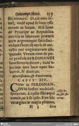 Mortificatio, & Poenitentiae. Caput. XIV.