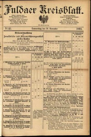 Erste Ausgabe vom Donnerstag, den 30. November 1893.