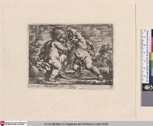 [Zwei nackte Kinder ein Lamm fütternd; Two naked Children with a Lamb, giving it some fruit]