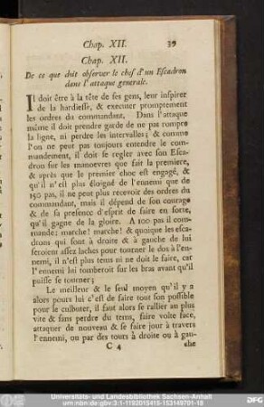Chap. XII. De ce que doit observer le chef d'un Escadron dans l'attaque generale.