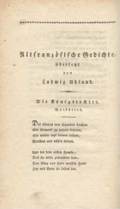 Altfranzösische Gedichte, übersetzt von Ludwig Uhland