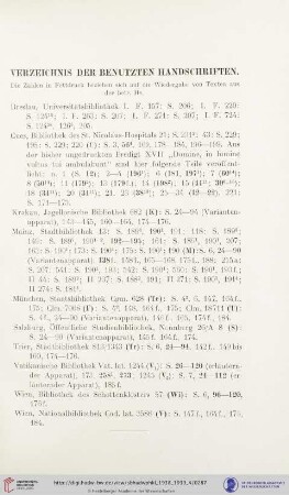 Verzeichnis der benutzten Handschriften
