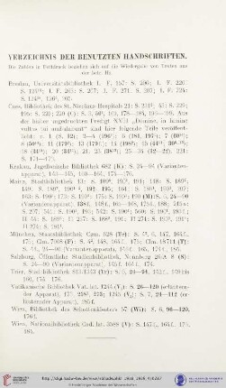 Verzeichnis der benutzten Handschriften