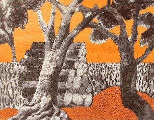 Bäume vor Orange