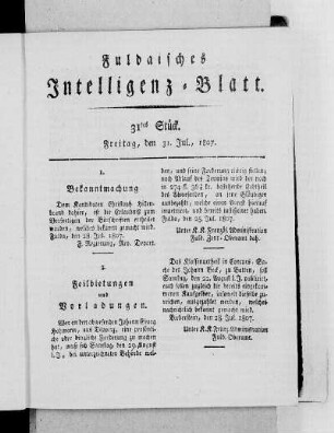 31tes Stück, Ausgabe vom 31. Jul., 1807
