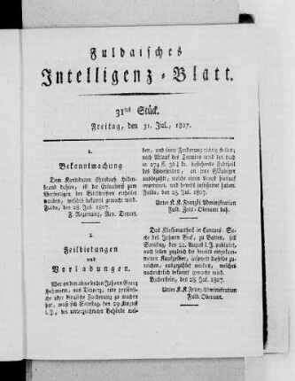 31tes Stück, Ausgabe vom 31. Jul., 1807