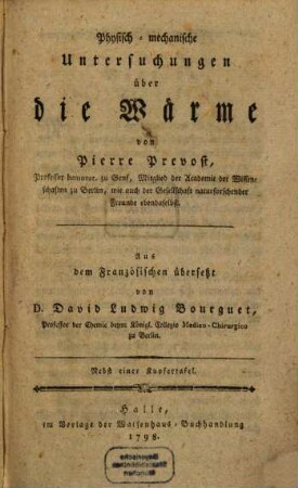 Physisch-mechanische Untersuchungen über die Wärme
