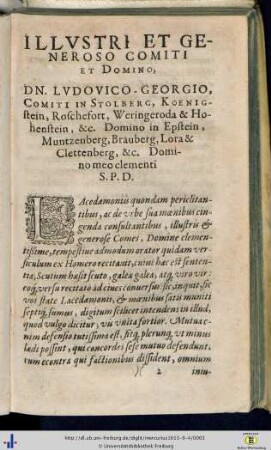 Illustri et Generoso Comito et Domino, Dn. Ludovico-Georgio …