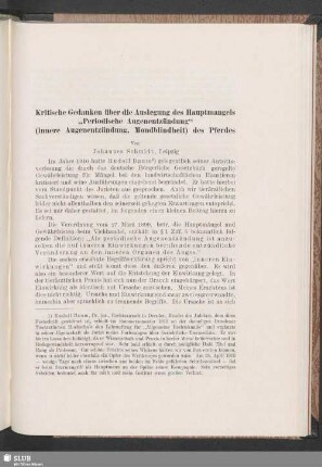 Kritische Gedanken über die Auslegung des Hauptmangels „Periodische Augenentzündung“ (innere Augenentzündung, Mondblindheit) des Pferdes