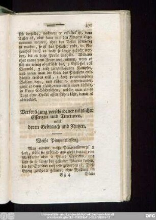 Verfertigung verschiedener nützlicher Essenzen und Tincturen, nebst deren Gebrauch und Nutzen.