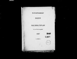 Haushaltsplan Einzelplan II (Ministerium des Innern mit Staatskommissariat für politische Säuberung) für das Rechnungsjahr 1947