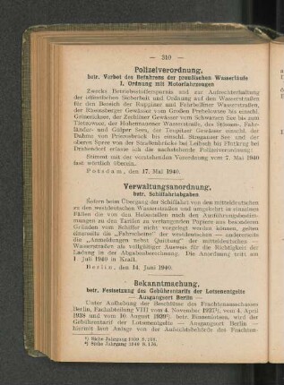 Verwaltungsanordnung, betr. Schiffahrtabgaben
