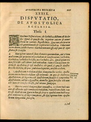 XXXIX. Disputatio, De Apostolica Ecclesia.